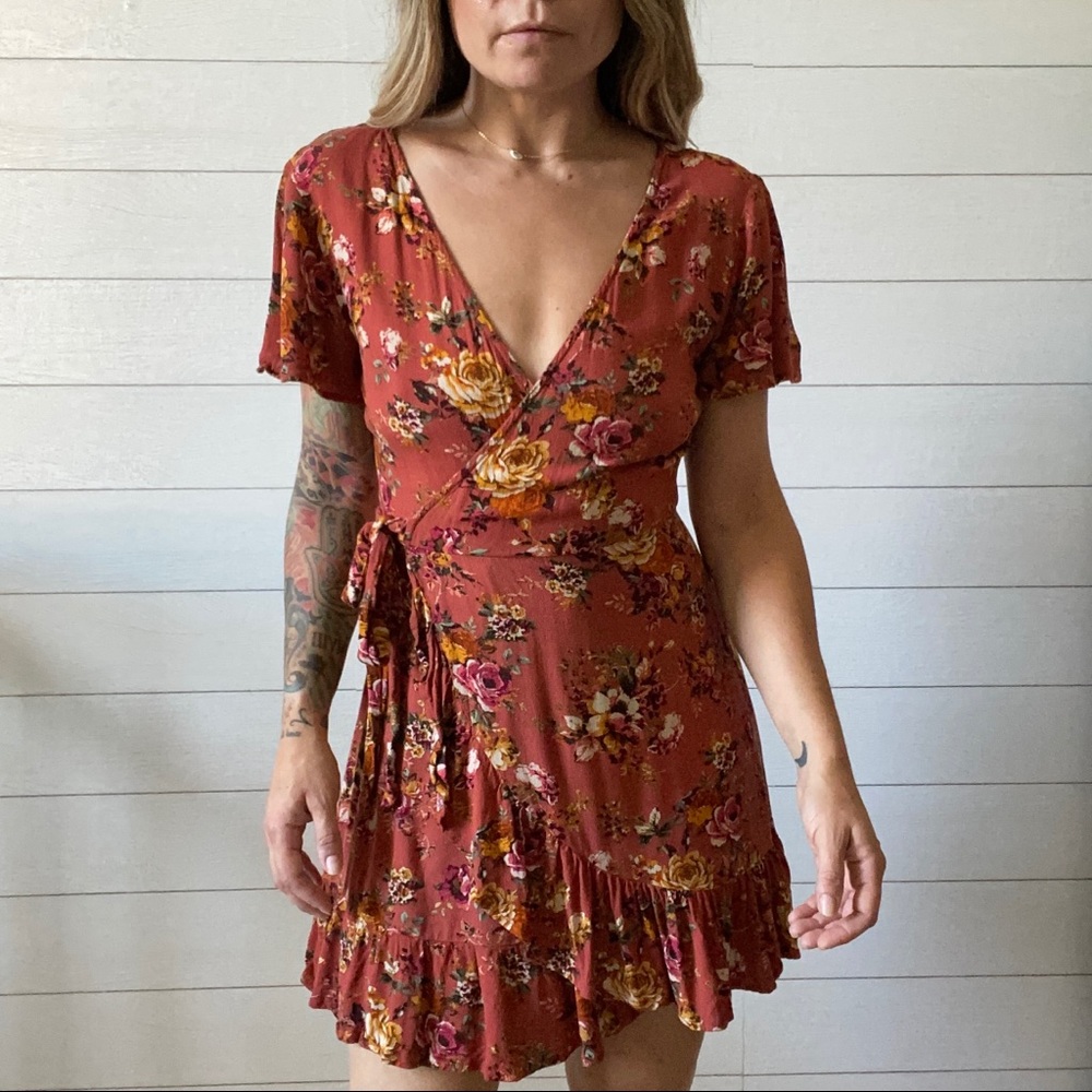 The Fall Floral Wrap Dress
